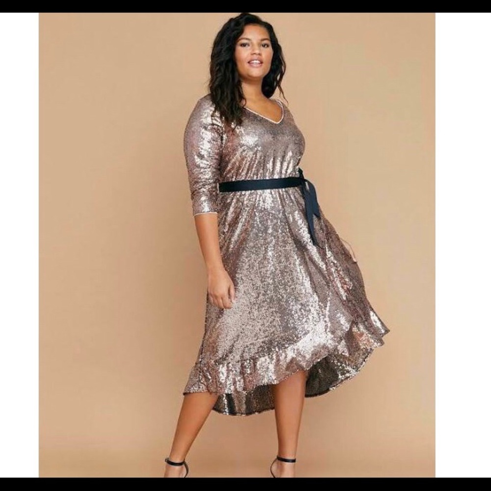 Rose Gold Sequin Fit and Flare Dress